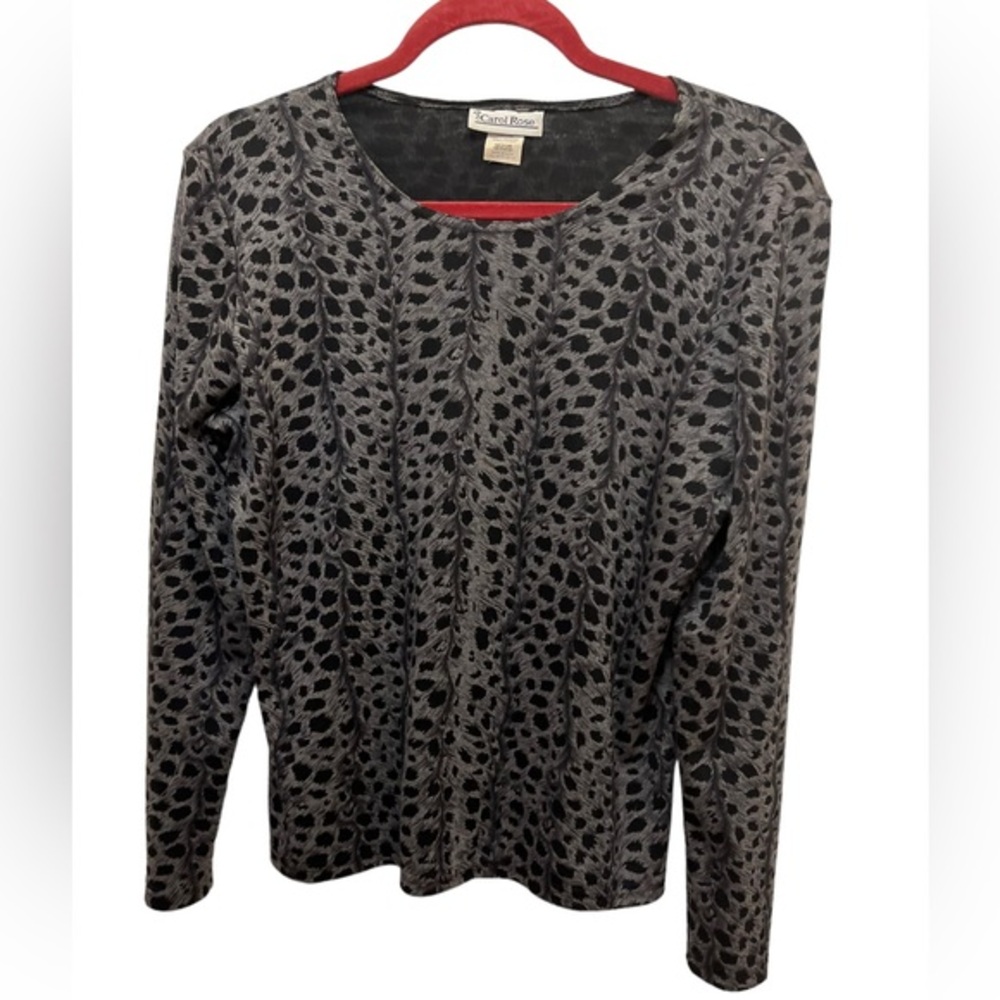 Carol Rose Charcoal Gray and Black Animal Print Long Sleeve Top Size M